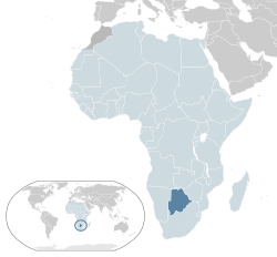  Botsvana konumu  (koyu mavi)– Afrika bölgesinde  (açık mavi & koyu gri)– Afrika Birliği içerisinde  (açık mavi)