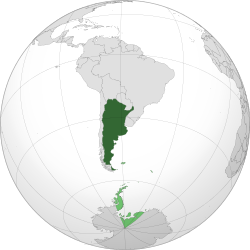 Arjantin ana karası koyu yeşil, hak iddia edilen topraklar açık yeşille gösterilmiştir
