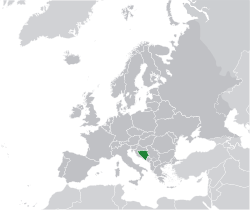  Bosna-Hersek konumu  (yeşil)Avrupa'da  (yeşil & koyu gri)