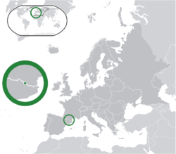  Andorra konumu  (yeşil)Avrupa'da  (yeşil & koyu gri)