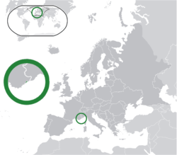  Monako konumu  (yeşil)Avrupa'da  (yeşil & koyu gri)
