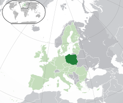  Polonya konumu  (koyu yeşil)– Avrupa'da  (yeşil & koyu gri)– Avrupa Birliğinde  (yeşil)
