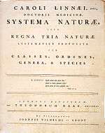 Linnaeus' Systema Naturae ünlü Yeni Latince metin.