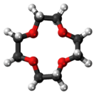 Ball-and-stick model of the 12-Crown-4 molecule
