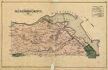 Map labeled "Alexandria County" on old yellowed paper, with Potomac River along upper right