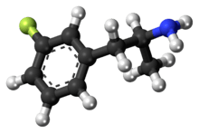 Ball-and-stick model of the 3-fluoroamphetamine molecule