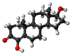 Ball-and-stick model of the 4-hydroxytestosterone molecule