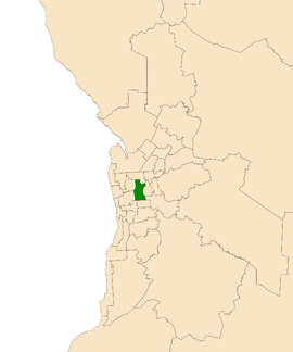 Map of Adelaide, South Australia with electoral district of Adelaide highlighted