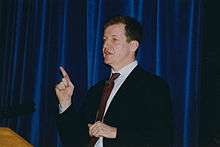 Photograph of Alastair Campbell delivering a lecture
