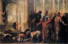 painting of Jezebel's dead body being consumed by dogs as Jehu gestures at her body in triumph