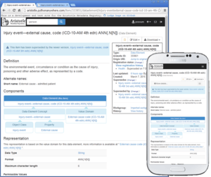Screenshots of Aristotle Metadata Registry in desktop and mobile formats.