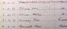 Extract from Widnes FC Playing Register of 1907/08 showing Arthur Johnson along with his fellow future GB tourist John (Jack) O'Garra.