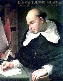 Painting of a balding man sitting at a desk and writing with a quill. He wears a dark religious robe and with a white hood and white undersleeves, and a crucifix pendant and is looking down at the three sheets of paper in front of him. His left hand is resting on an armrest.