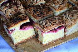 Slices of plum cake with a plum filling