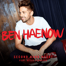 An image of a man looking sideways; with the wordmarks "Ben Haenow", "Second Hand Heart", and "Feat. Kelly Clarkson" printed in red stylized letters at the center-bottom of the image.
