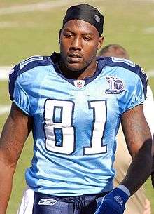 An American football player wearing a baby blue jersey with the number 81 across the chest and black cap on his head