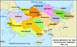Map of Byzantine Empire showing the themes in circa 950