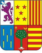 Heraldic escutcheon with the coat of arms divided into six pales of varying designs
