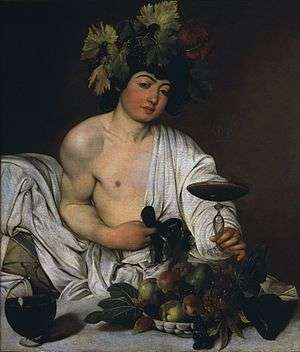 Painting of Dionysus with garland, food and wine