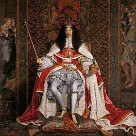Charles II wearing a crown and ermine-lined cape