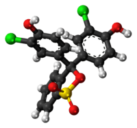 Ball-and-stick model of the chlorophenol red molecule in cyclic form