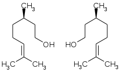 Skeletal formula of (+)-citronellol and (−)-citronellol