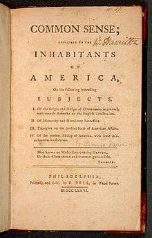 Thomas Paine's pamphlet Common Sense, published in 1776