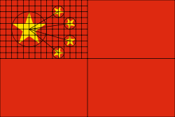 A grid showing the positioning of the golden stars on a red background.