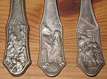 Spoons for children;engraved on them are fairy tale scenes from "Snow White", "Little Red Riding Hood", and "Hansel and Gretel".