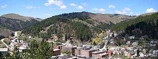 High-elevation overview photograph of Deadwood from nearby Mount Moriah.