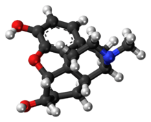 Ball-and-stick model of the dihydromorphine molecule
