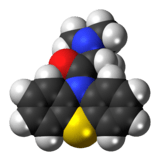 Space-filling model of the Dimethylaminopropionylphenothiazine molecule