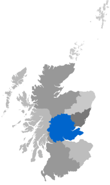 Map showing the Diocese of St Andrews as a coloured area covering Fife and Perthshire
