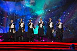 Klapa s Mora performing their song "Mižerja" in the first dress rehearsal of the first semi final of the Eurovision Song Contest 2013