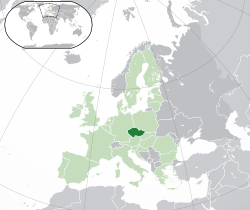 Location of the  Czech Republic  (dark green)– in Europe  (green & dark grey)– in the European Union  (green)  –  [Legend]