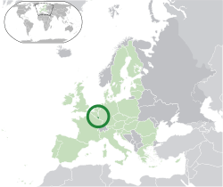 Location of  Luxembourg  (dark green)– in Europe  (green & dark grey)– in the European Union  (green)