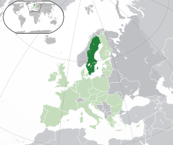 Location of  Sweden  (dark green)– in Europe  (green & dark grey)– in the European Union  (green)  –  [Legend]