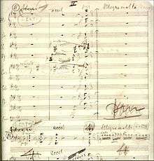 manuscript music score, faded with age