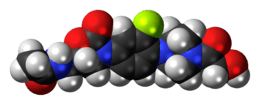 Space-filling model of the eperezolid molecule