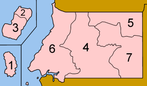 A clickable map of Equatorial Guinea exhibiting its two regions and seven provinces.