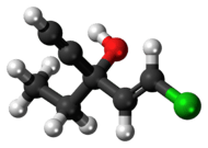 Ball-and-stick model of the ethchlorvynol molecule