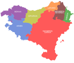 The seven provinces of the Basque Country, as claimed by certain Basque sectors.