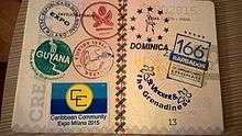 Expo replica passport, with "visa stamps" by participants