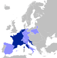 Map of Europe as at 1812, highlighting France and her client states