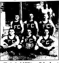 Basketball team photo with "FC" on the players' shirts