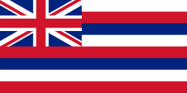 Thin red white and blue horizontal stripes with Union Flag as top-left quarter.
