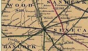 1882 railroad map area around Fostoria, Ohio