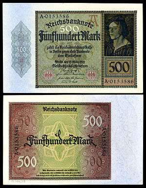 Jakob Meyer zum Pfeil depicted on a 1922 500 Mark Weimar Republic banknote