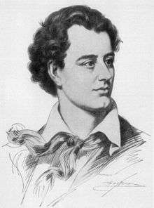 Drawing of a man's head, turned to the right, with curly dark hair.