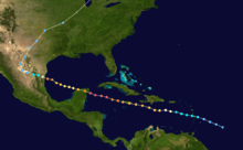 This image is a satellite tracking of Hurricane Gilbert. Notice that different colors of the dots represent different categories.